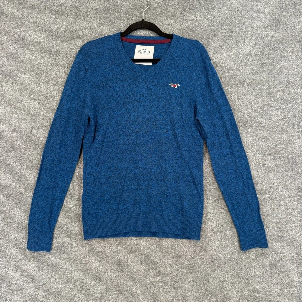 Hollister Sweater Mens Small Blue‎ Marl Embroidered Logo Pullover Casual Y2K